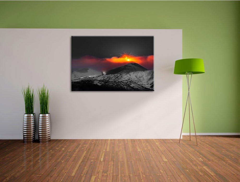 atemberaubender Vulkanausbruch schwarz/weiss Format: 100x70 auf Leinwand, XXL riesige Bilder fertig