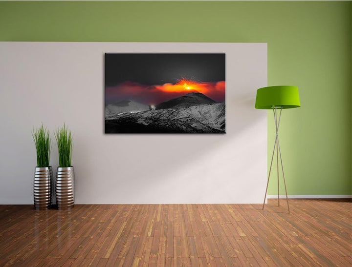 atemberaubender Vulkanausbruch schwarz/weiss Format: 100x70 auf Leinwand, XXL riesige Bilder fertig