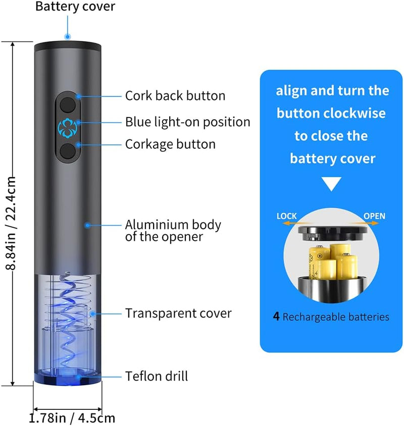 Ankway Elektrischer Korkenzieher,Automatisch Weinöffner,USB-Flaschenöffner Mit USB-Ladekabel, Ideal