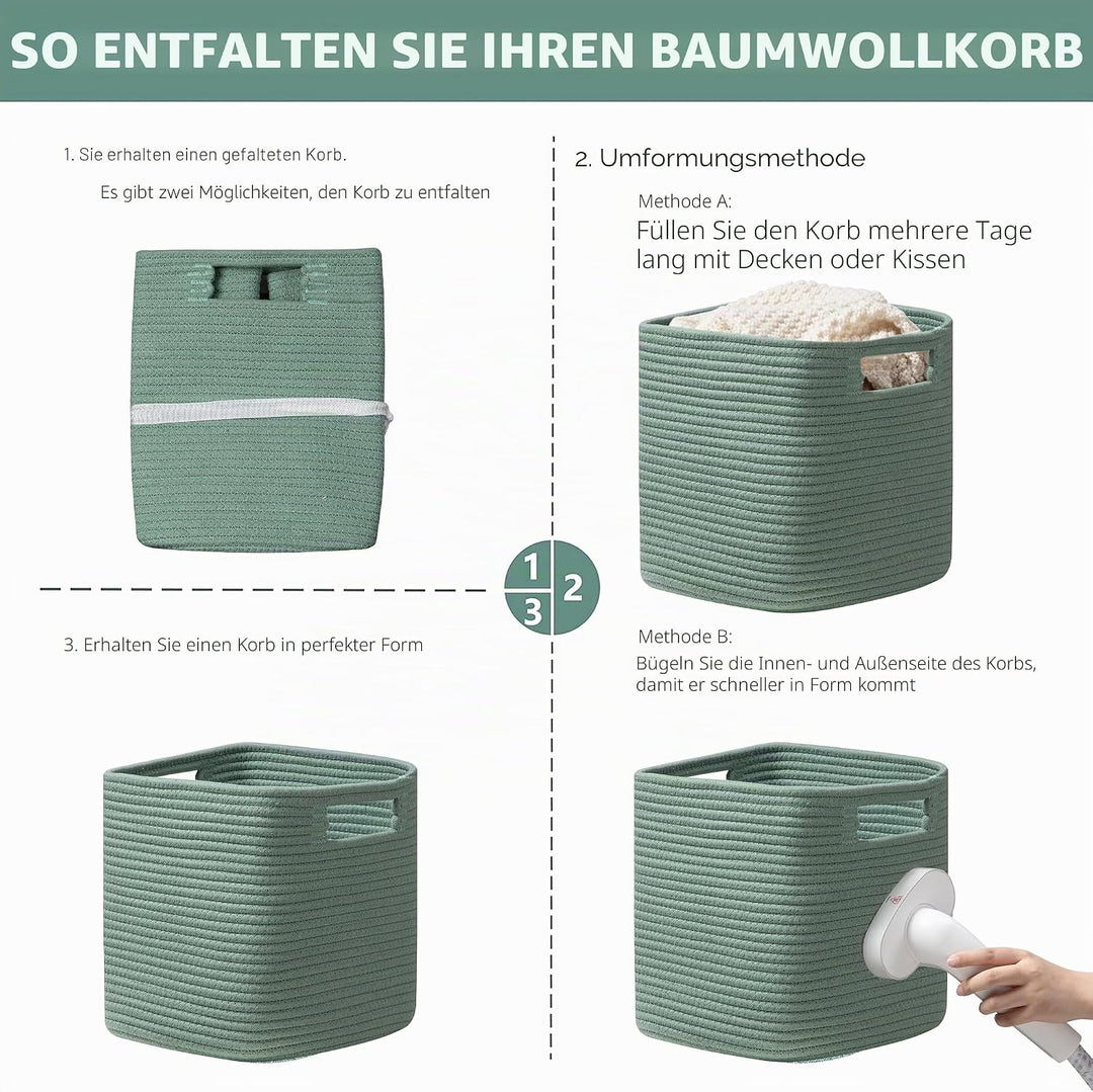 UBBCARE Aufbewahrungskorb, 33 x 33 x 33 cm, Baumwollseilkorb für Regale, Spielzeug, Bücher, Würfel,