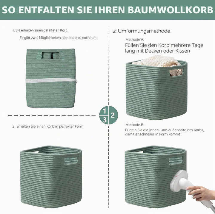 UBBCARE Aufbewahrungskorb, 33 x 33 x 33 cm, Baumwollseilkorb für Regale, Spielzeug, Bücher, Würfel,
