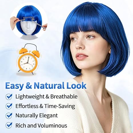 YEESHEDO Damen Kurze Bob Haar Perücken Gerade mit Pony Bunte Glatte Hitzeresistente Synthetische Per