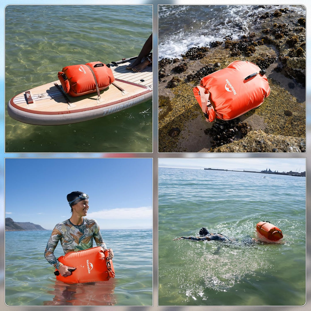 Naturehike 18L Schwimmboje Zwei Airbags Swim Boje Trockensack wasserdichte Strandtasche mit Verstell