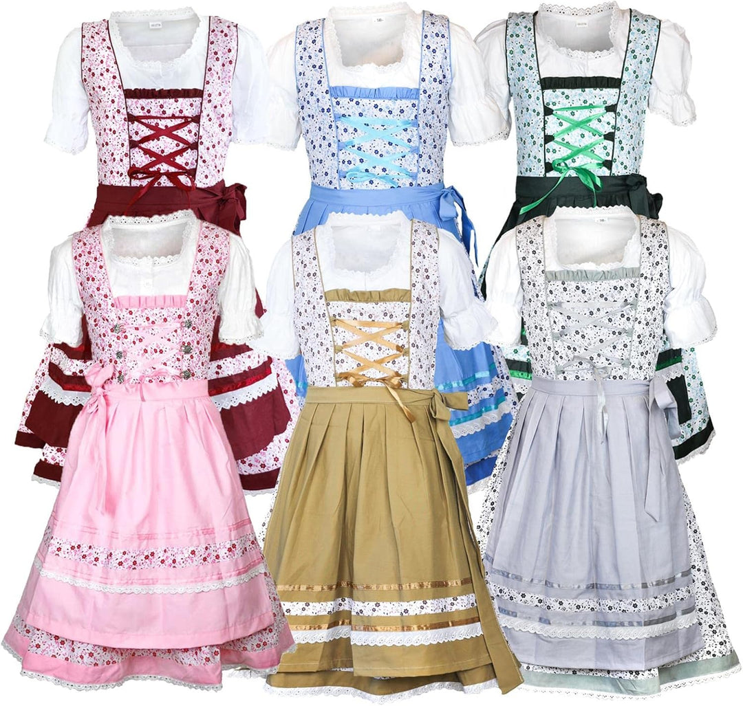 MS-Trachten Kinder Dirndl Trachtenkleid Mädchendirndl Mimi 3 teilig 128 Silber, 128 Silber