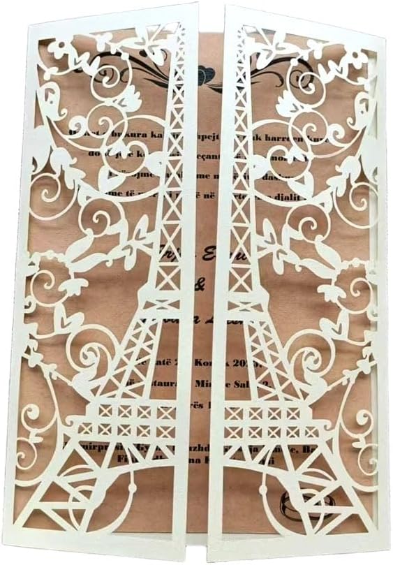 MillaSaw Eiffelturm Einladungen Hochzeit Suite Elfenbein Grusskarte 20 Sets Perlelfenbein, Perlelfen