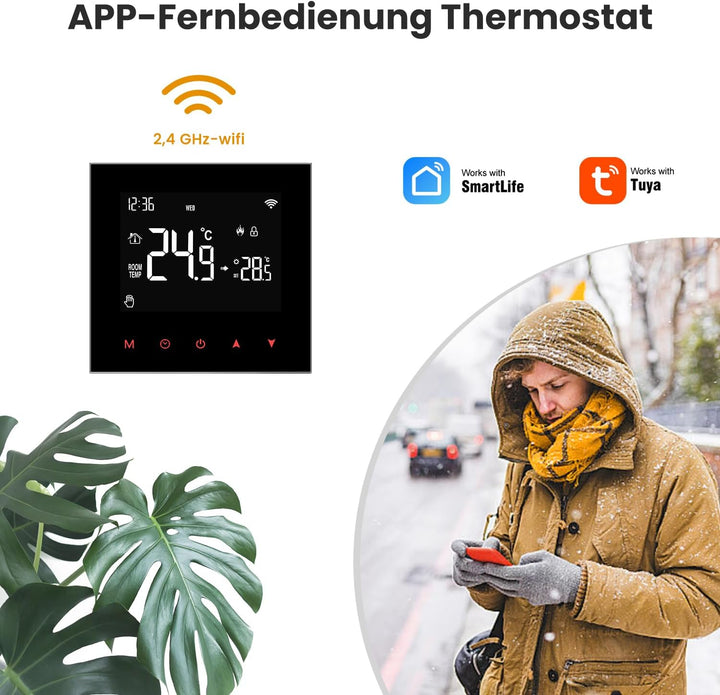 AVATTO Thermostat für Wasser-Fussbodenheizung Stellantrieb Smart WiFi Thermostat Programmierbar Raum