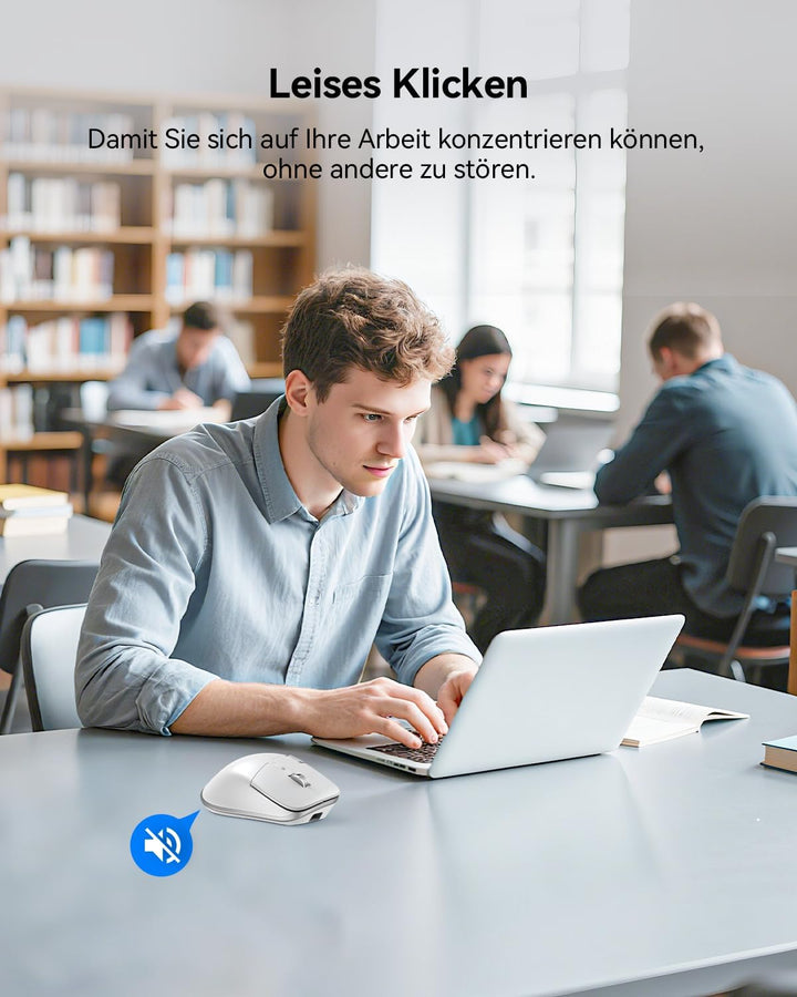 TECKNET Bluetooth kabellose Maus(BT 5.3/5.0+2,4G), Seitliches Mausrad, Wiederaufladbare Maus Ergonom