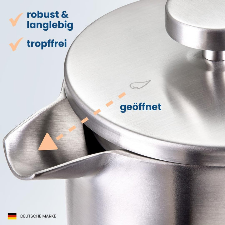 French Press Edelstahl 1000ml I Thermo Kaffeebereiter isoliert I Doppelwandig incl. 3 Ersatzfilter &