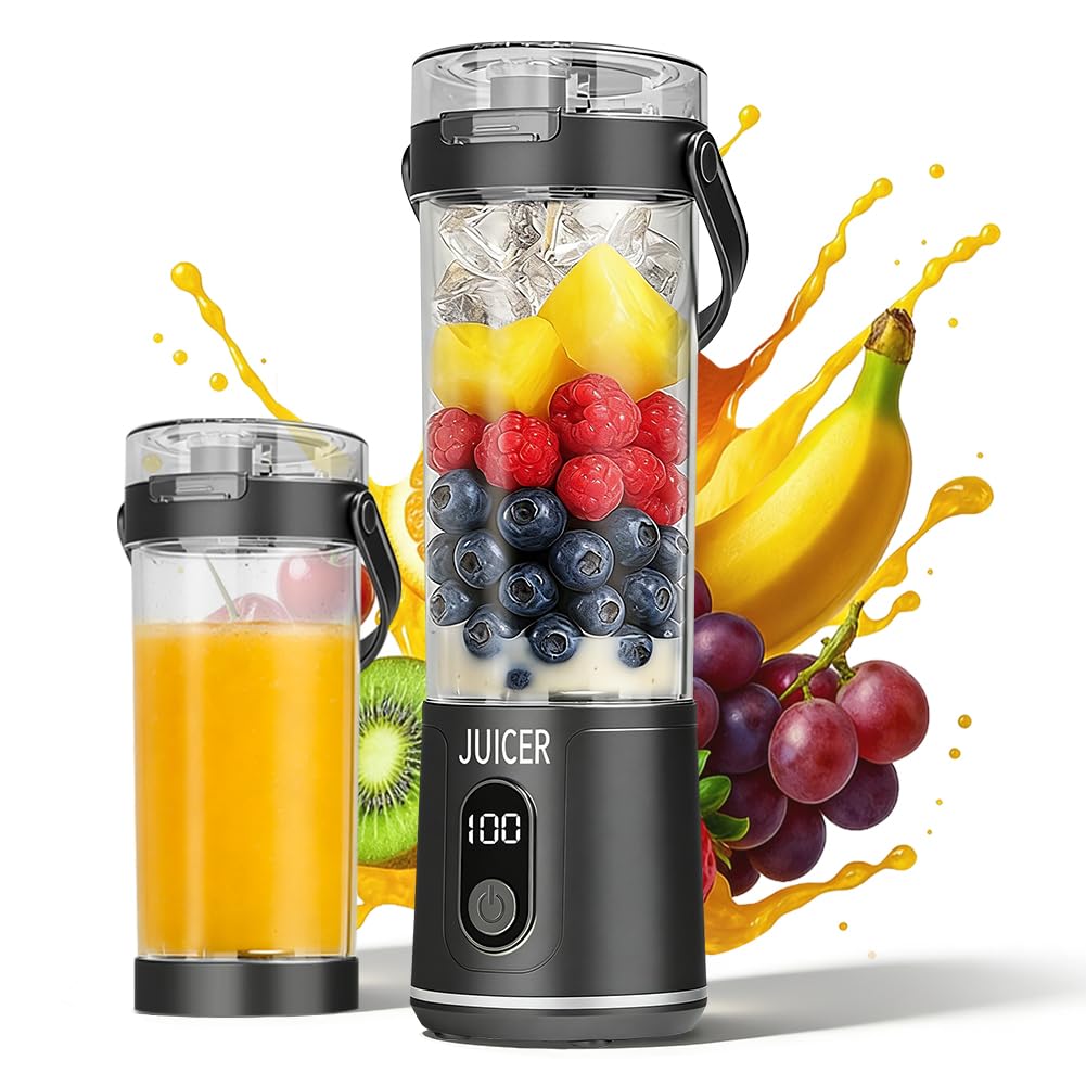 Tragbarer Mixer to go, 600ml Fresh Juice Mixer Flasche Mini Mixer und Smoothie Maker mit 12 Klingen,