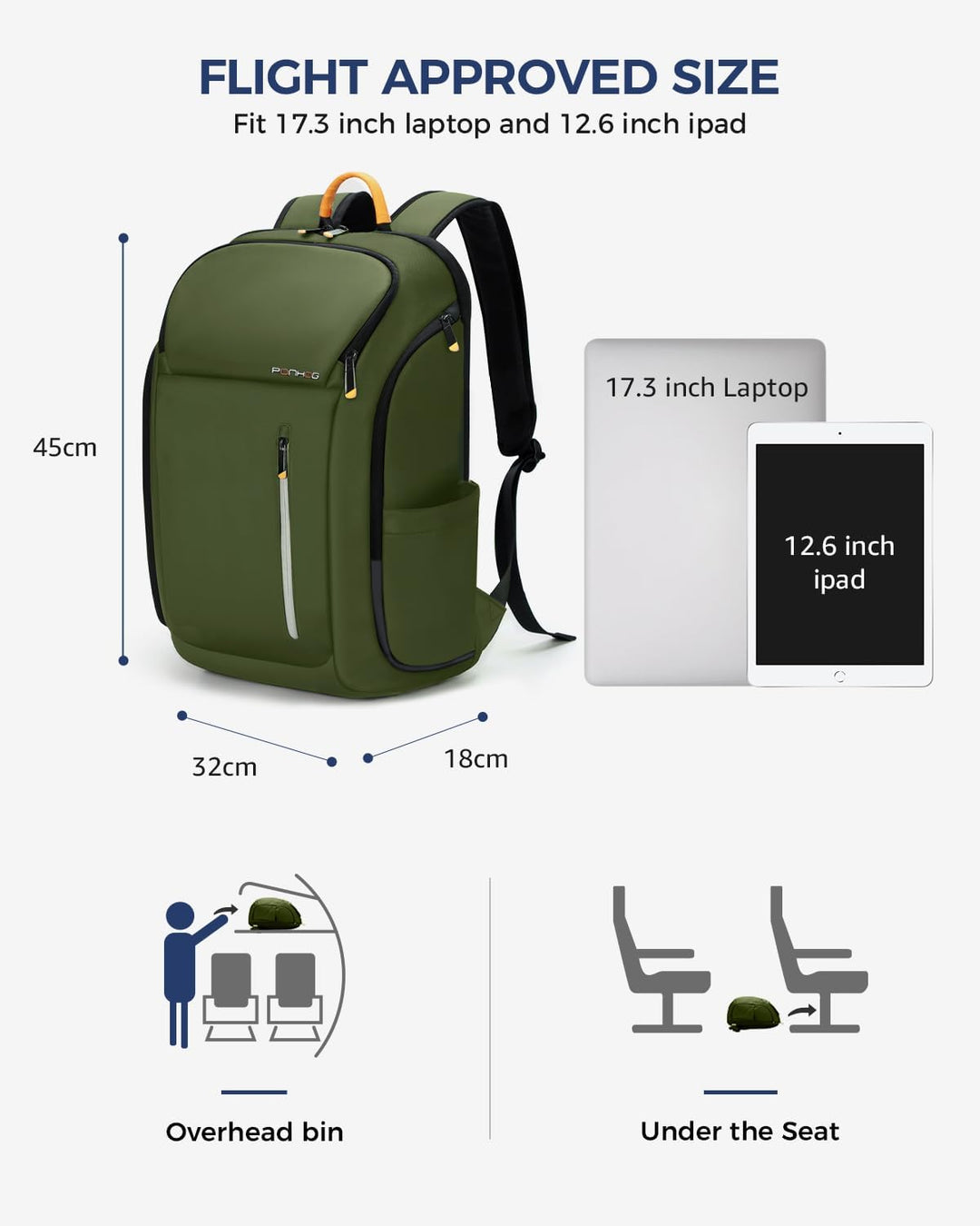 Ponhog Rucksack Herren, Gross Laptop Rucksack 17 Zoll, Reiserucksack mit Anti Diebstahl Computerfach
