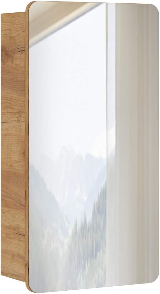 Lomadox Badmöbel Spiegelschrank 40 cm, Wotan Eiche Nb. Nb., 1-türig, 2 Einlegeböden, B/H/T ca. 40/75