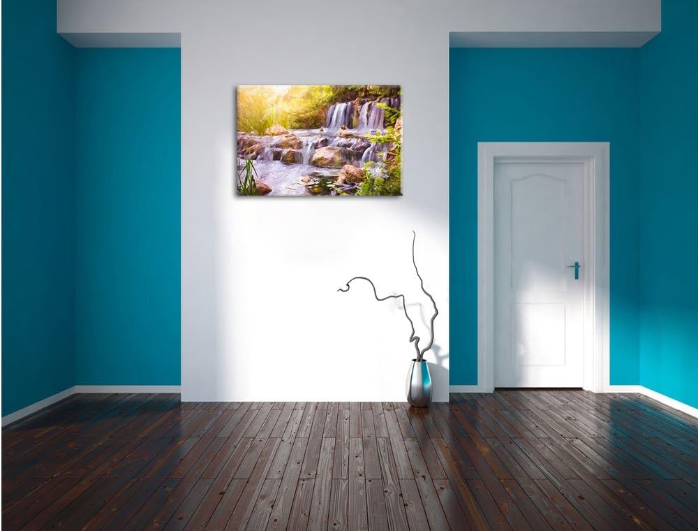 Pixxprint Wasserfall / 100x70cm Leinwandbild bespannt auf Holzrahmen/Wandbild Kunstdruck Dekoration,