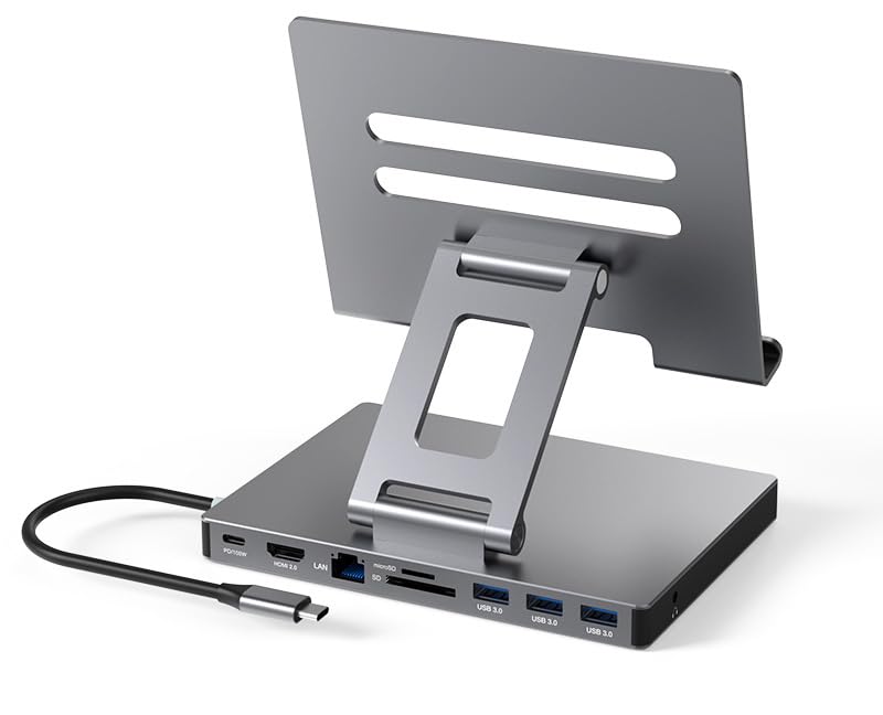 iPad Pro USB C Hub Stand, 9-in-1 Adapter für iPad Pro M4 M2 13 12.9 11 Zoll Docking Station Faltbar
