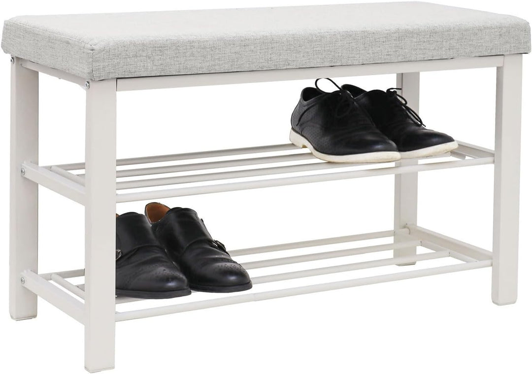 DuneDesign Schuhbank mit Sitzfläche - 81x32x50 Schuhregal Metall - Schuhschrank mit Sitzbank - Schuh