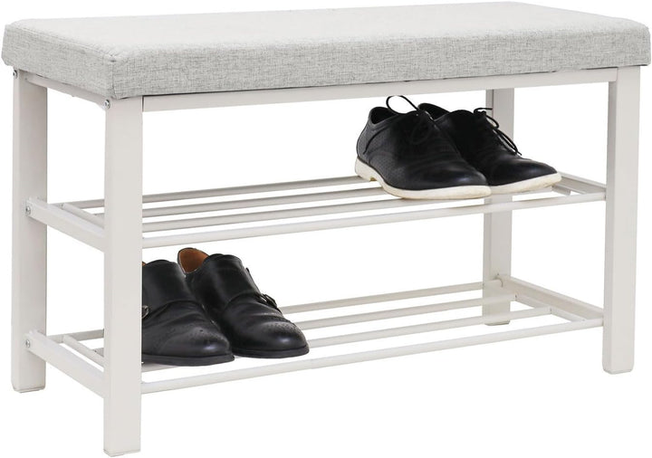 DuneDesign Schuhbank mit Sitzfläche - 81x32x50 Schuhregal Metall - Schuhschrank mit Sitzbank - Schuh