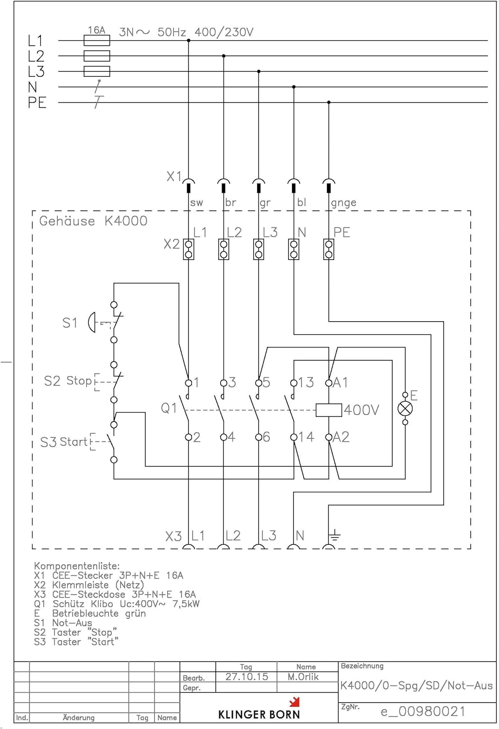 Schalter Starter K4000 3Ph-400V/4kW mit Not-Halt
