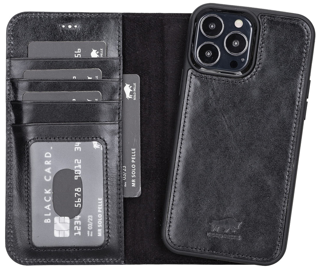 Solo Pelle Lederhülle kompatibel für iPhone 13 Pro Max in 6.7 Zoll abnehmbare Hülle (2in1) inkl. Kar