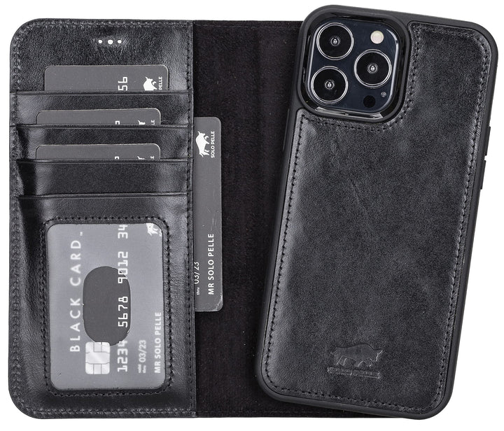 Solo Pelle Lederhülle kompatibel für iPhone 13 Pro Max in 6.7 Zoll abnehmbare Hülle (2in1) inkl. Kar