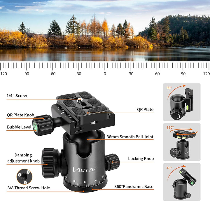 Victiv Kamera Stativ 205cm, Aluminiumlegierung Reisestativ Stativ, Kugelkopf mit 36 mm Ladegewicht 1