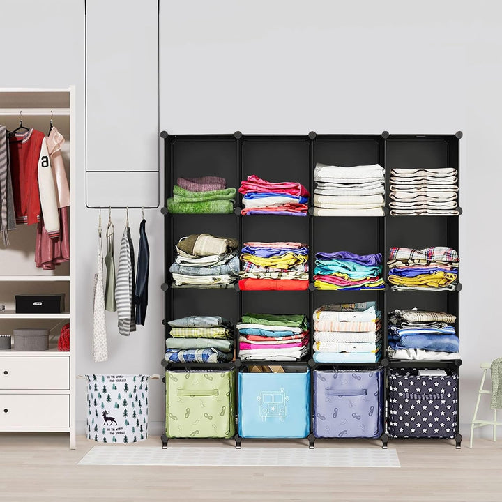 AWTATOS Kleiderschrank mit 16 Würfeln, Storage Shelves, DIY Regal Würfel, PP Steckregal Kunststoff,