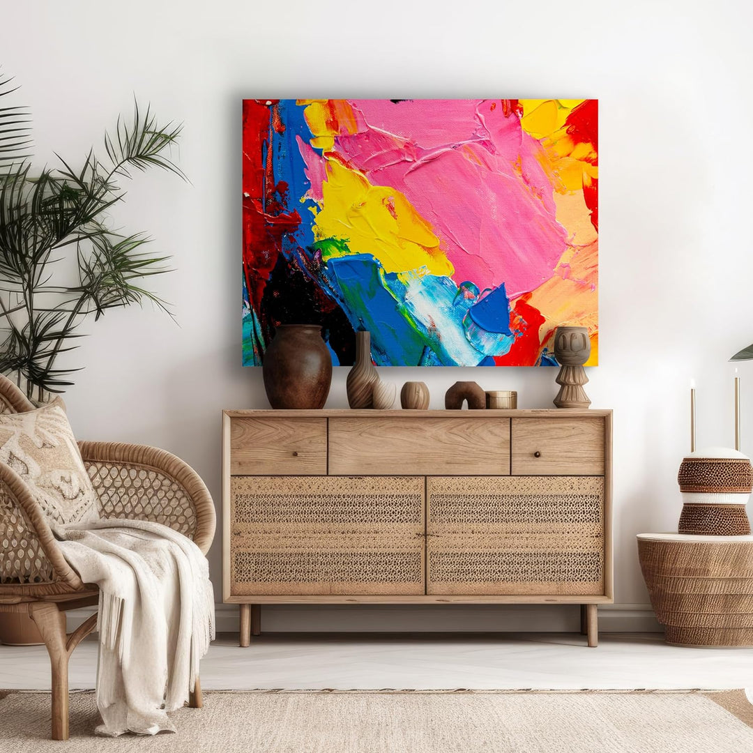 wandmotiv24 Leinwandbild Malerei, 100x75cm, Querformat, Bunt, Abstrakt, Deko, Bilder auf Leinwand, W