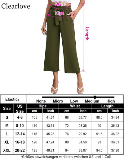 Clearlove Freizeithose Damen Sommerhose Einfarbig Weites Bein Lounge Causal Pants Elastische Hohe Ta