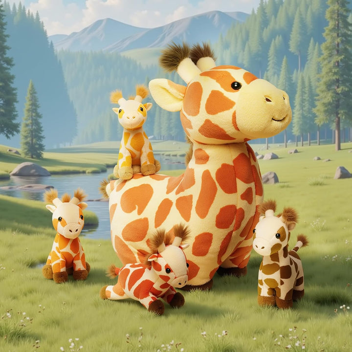 OUOZZZ 5 Stück Giraffe Kuscheltier Set, 32cm Weich Giraffe Plüschtier mit 4 Baby Giraffen Stofftiere