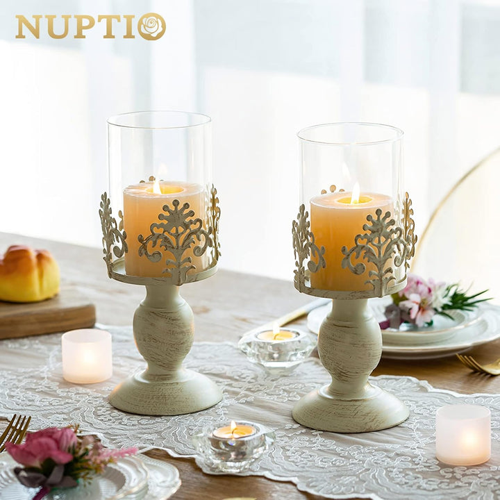 NUPTIO 2 Stücke Vintag Design Geschnitzter Kerzenständer, Paket Aktualisiert Hochzeit Party Weihnach
