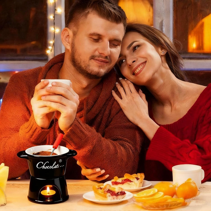 Aakluk Schokoladenfondue Set | Tragbares Keramik-Schokoladen-Hot-Pot-Becher-Set Mit Gabeln | Multifu