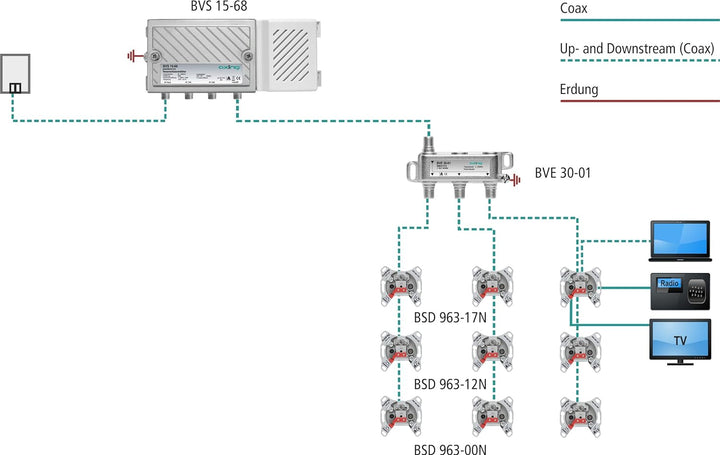 Axing BVS 15-68 Hausanschlussverstärker (38dB, 1006MHz, 100dBµV) mit aktivem Rückkanal 5-65 MHz Vers