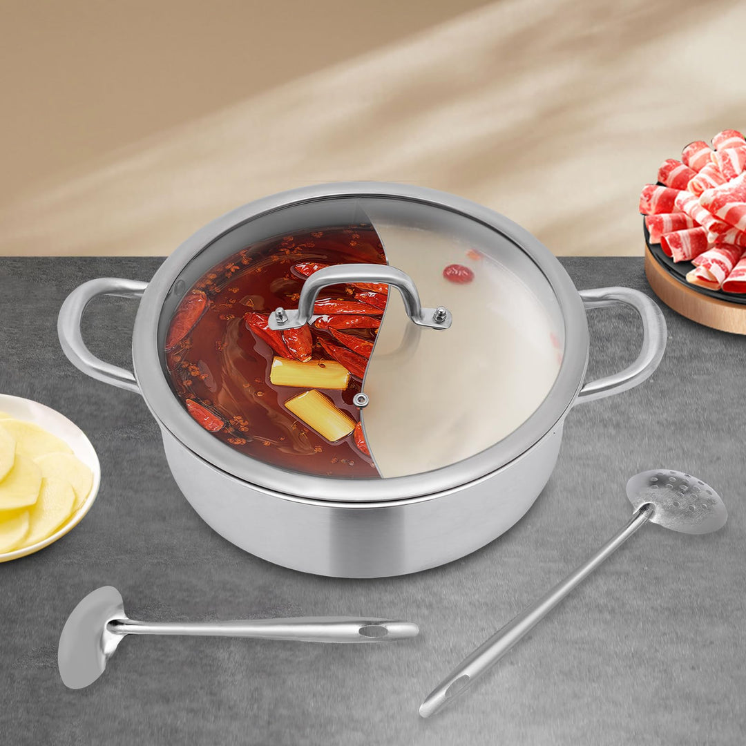 28cm/32cm Shabu Hot Pot Edelstahl Cookware 2 Kammern Mit Glasdeckel Shabu, Dual Sided Für Zwei Versc