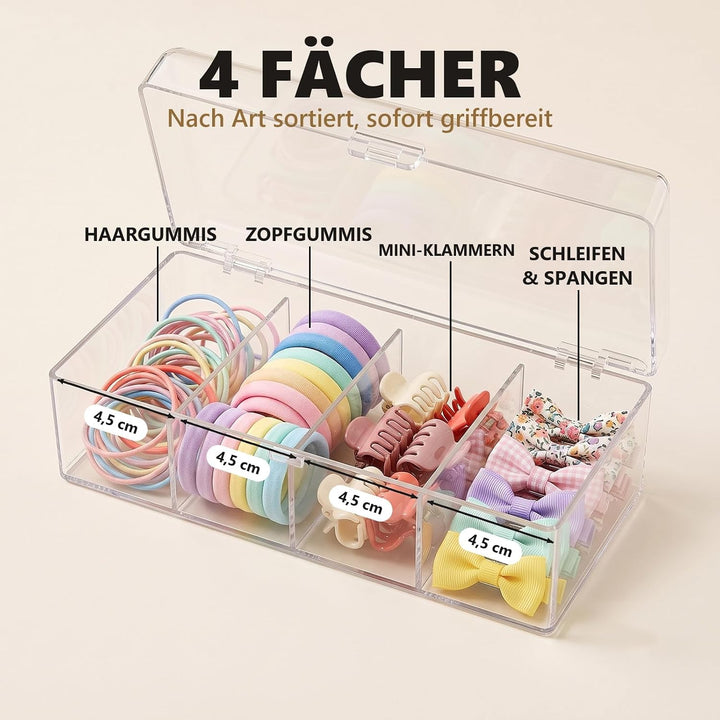 JessLab Haarschmuck Organizer für Mädchen, Acryl-behälter mit Fächern für Haargummis, Spangen und Sc