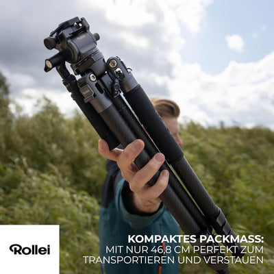 Rollei Easy Traveler Video Carbonstativ - 4,5 kg Tragkraft, 164 cm Höhe, Ultraleicht, Kompakt, Mühel