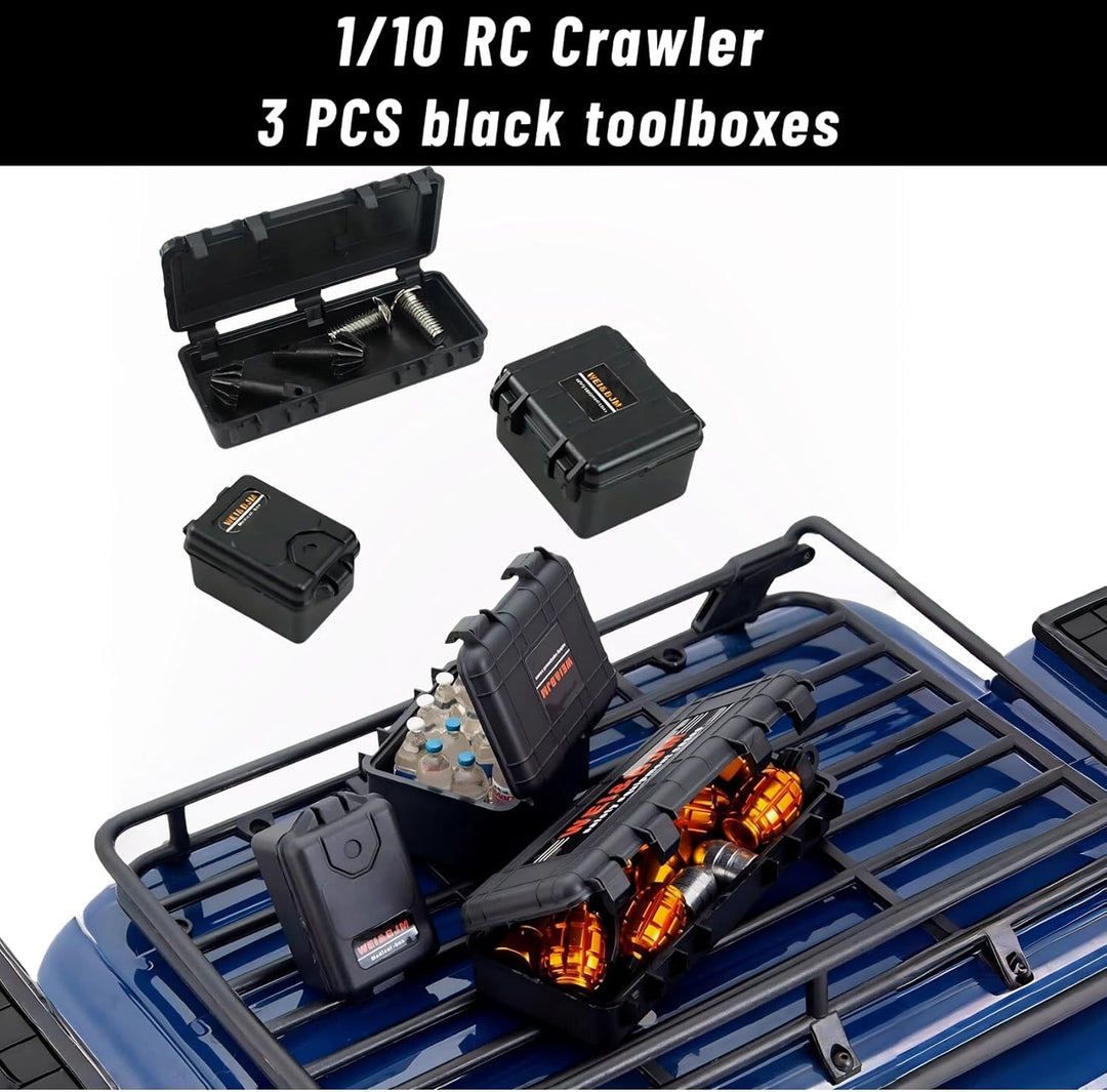 Ezweiji RC Crawler Zubehör, 1/10 Truck Dachträger Rc Zubehör Set 8 in 1 Tankaufbewahrungsbox, Gepäck