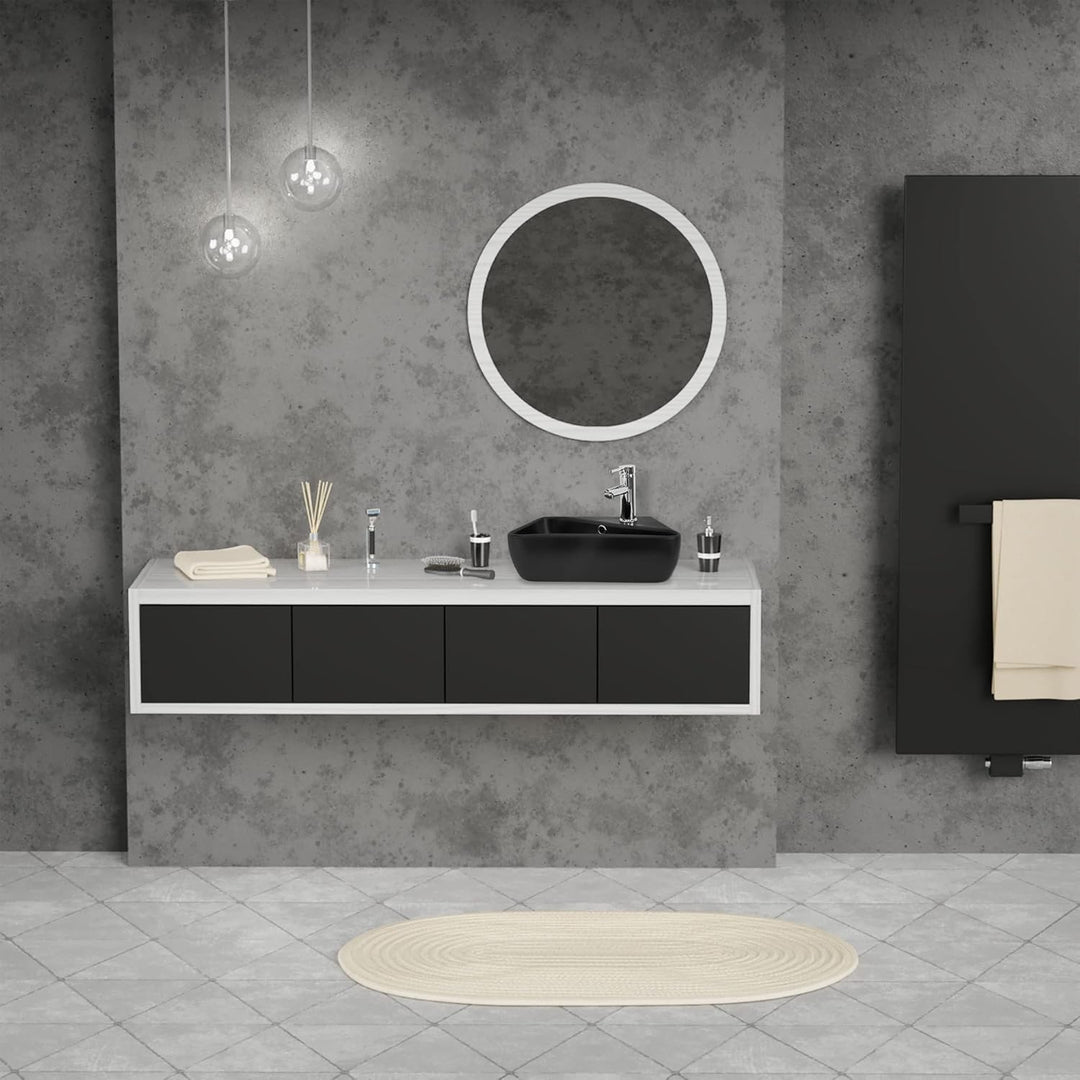 ML-Design Waschbecken aus Keramik in Schwarz matt 45x27x13 cm, Eckig, Hahnloch rechts, Wandmontage/A