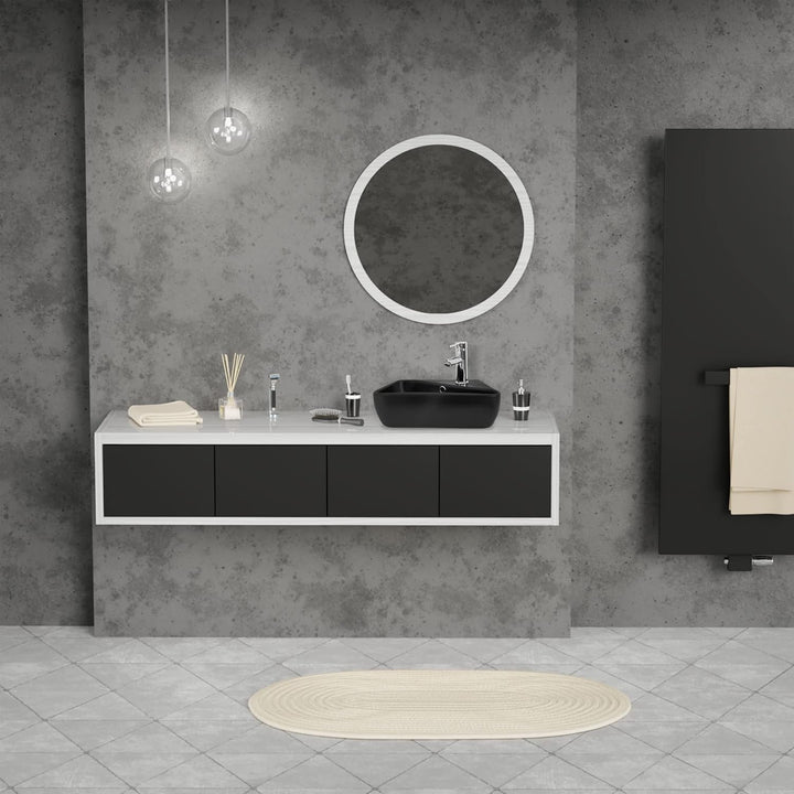 ML-Design Waschbecken aus Keramik in Schwarz matt 45x27x13 cm, Eckig, Hahnloch rechts, Wandmontage/A