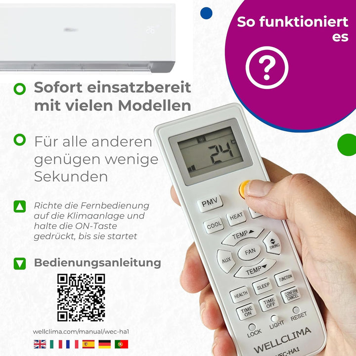 Wellclima WEC-HA1 Fernbedienung für Klimaanlagen für Haier, für HEC, für Candy, Umfangreicher als Un