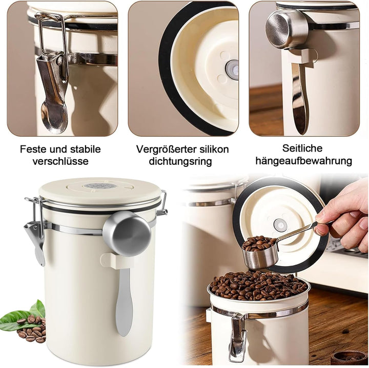 Kaffeedose Luftdicht aus Edelstahl, 1,8L Kaffeedose Luftdicht, Kaffeebohnen Behälter,Kaffee Dose,Mit