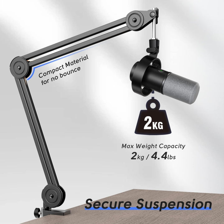 FIFINE Mikrofon Arm, Einstellbarer Mikrofon Ständer, 3/8" bis 5/8" Adapter, Mikrofonclip, DREI Kabel