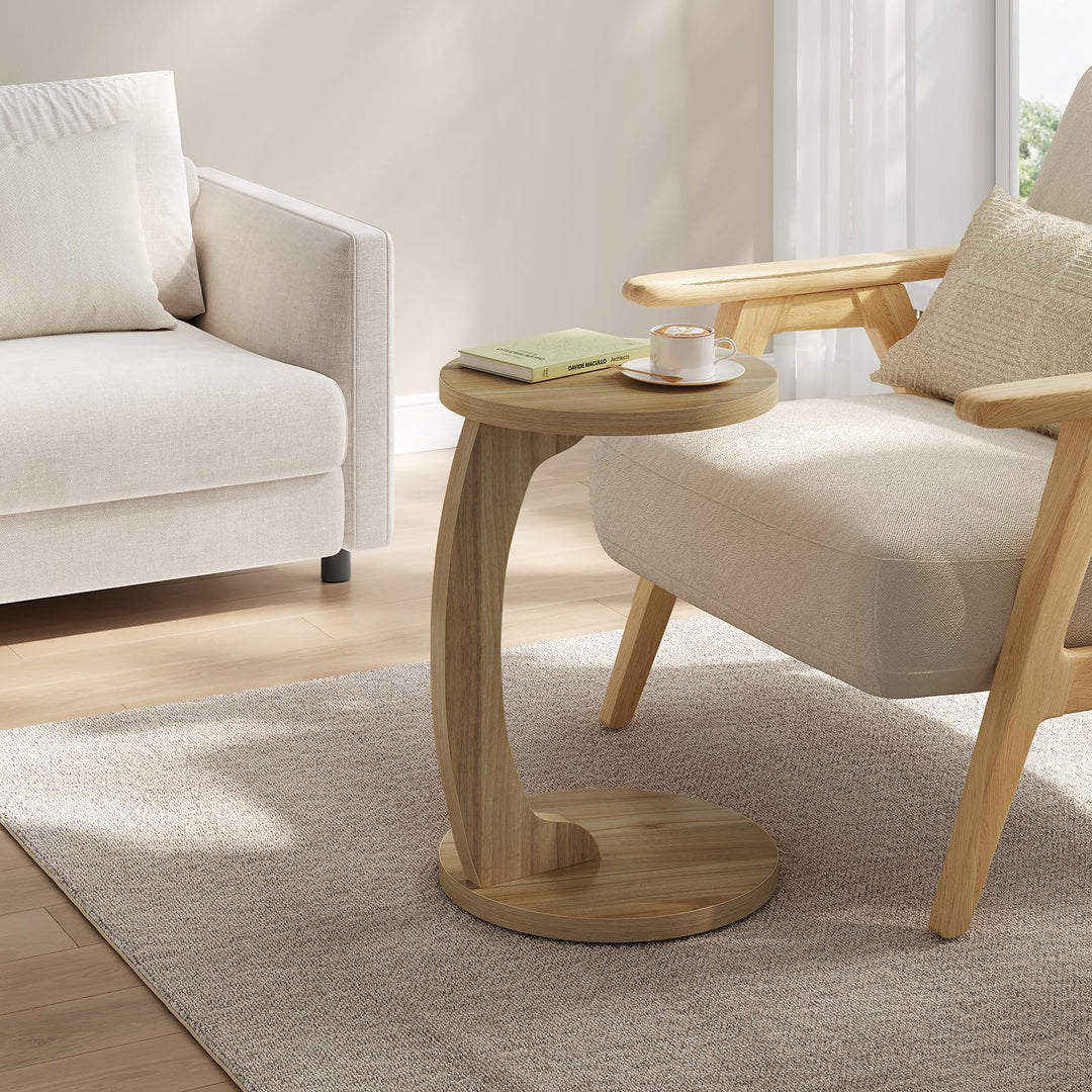 WOLTU Beistelltisch C Form, Couchtisch rund, Sofatisch Kaffeetisch Wohnzimmertisch Abstelltisch, Kle