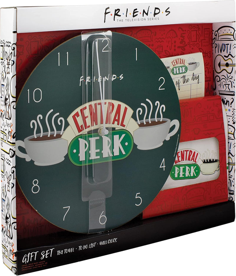 Paladone Central Perk Geschenkset mit Stoffhandtuch, Wanduhr und Notizblock, PP8418FR, Mehrfarbig, E