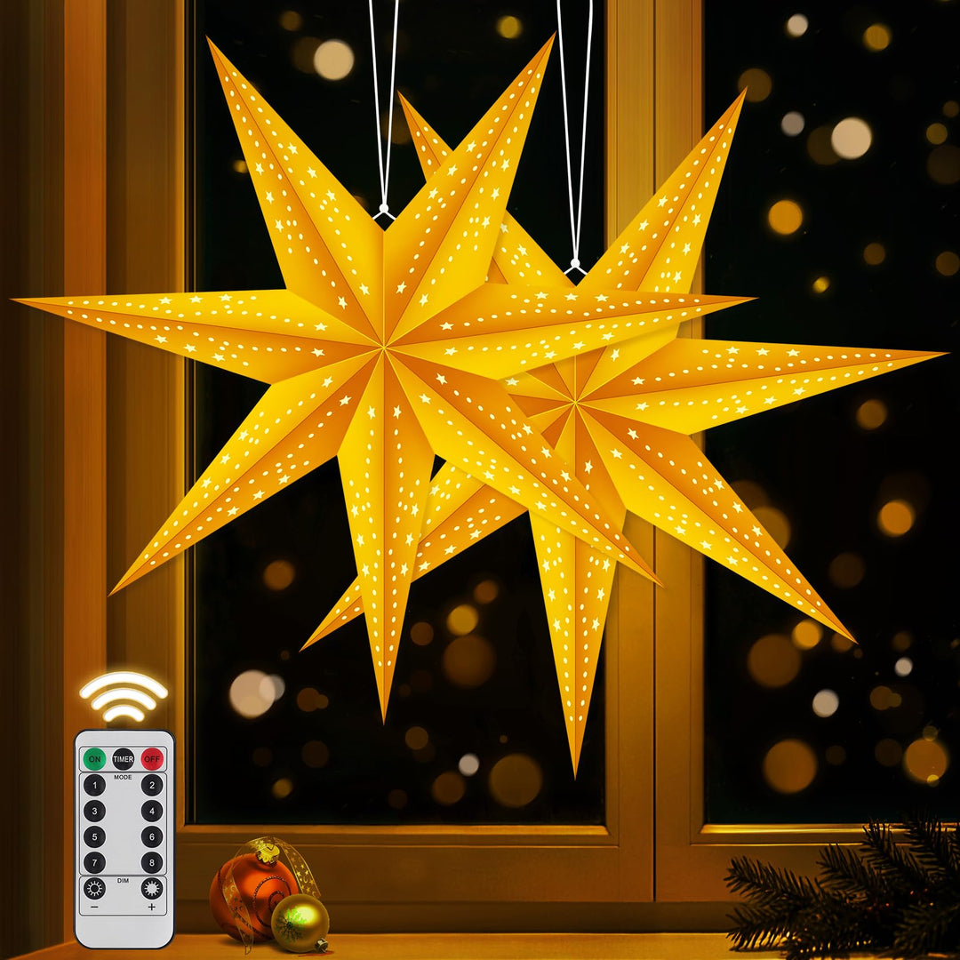 Weihnachtsstern Beleuchtet LED 60cm 2 Stück, Papiersterne Weihnachten Papierstern Beleuchtet zum Auf