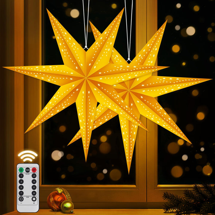 Weihnachtsstern Beleuchtet LED 60cm 2 Stück, Papiersterne Weihnachten Papierstern Beleuchtet zum Auf