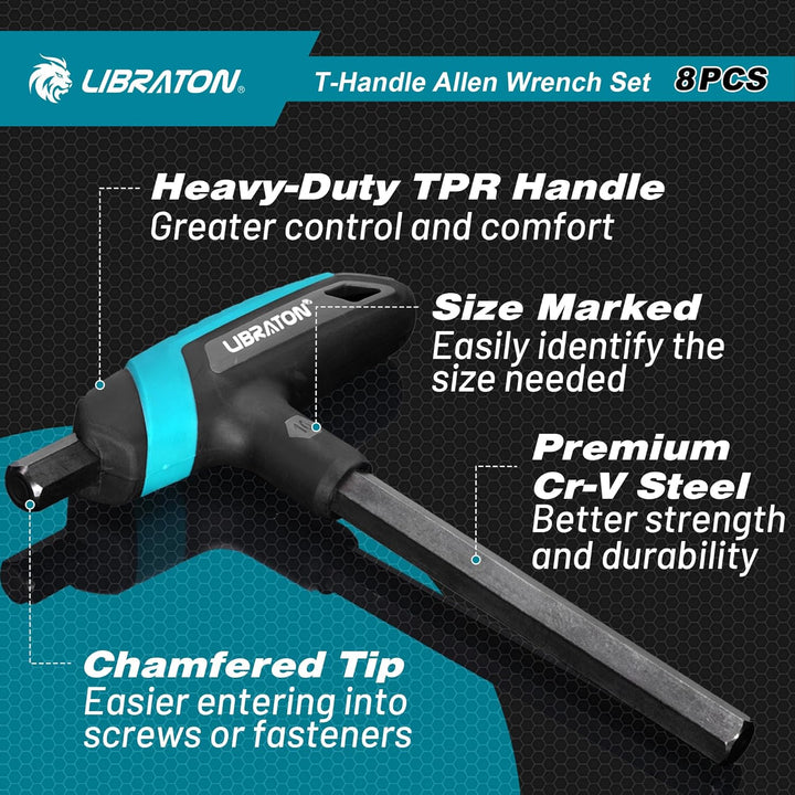 LIBRATON T-Griff Schlüssel-Satz, Metrisch T Griff Schraubendreher Set, 2,0 mm-10 mm T-GrifInnensechs