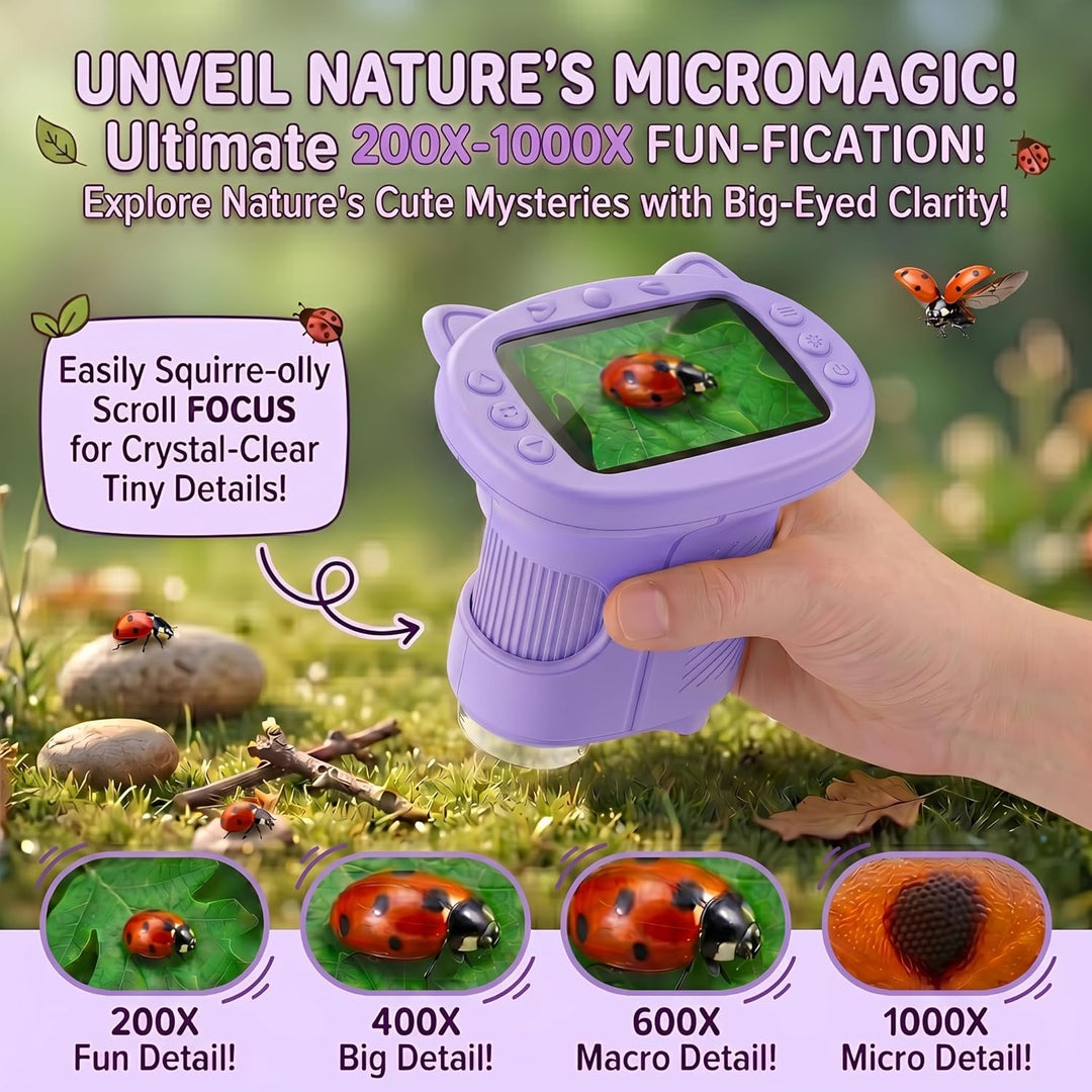 Mikroskop für Kinder, 1000X 4K Digitalmikroskop mit IPS-Display, 8 LED Licht, USB-aufladbar, Tragbar
