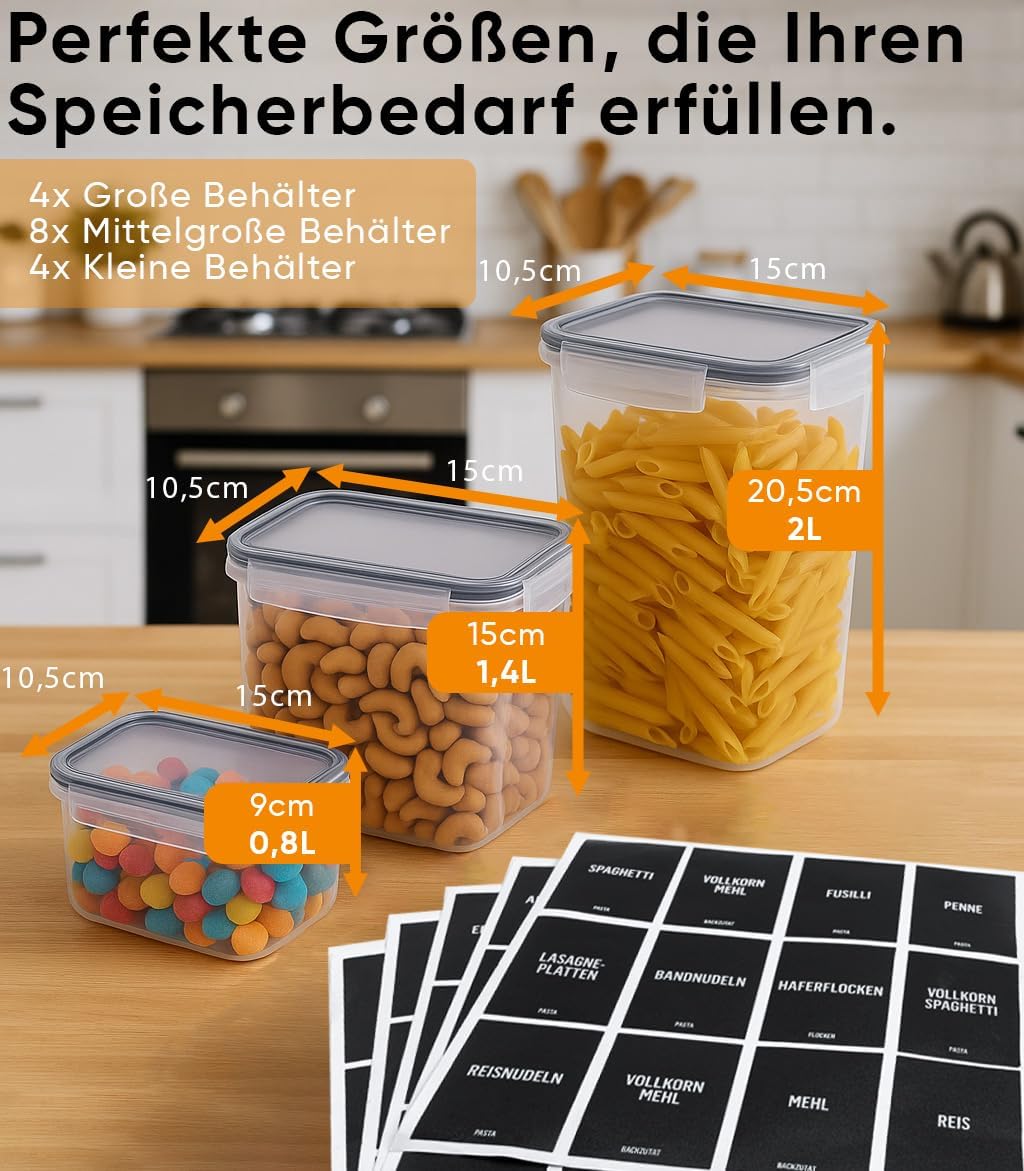 Deco haus Vorratsdosen 16 Set - Aufbewahrungsbox Küche Luftdicht Vorratsbehälter - Frischhaltedosen