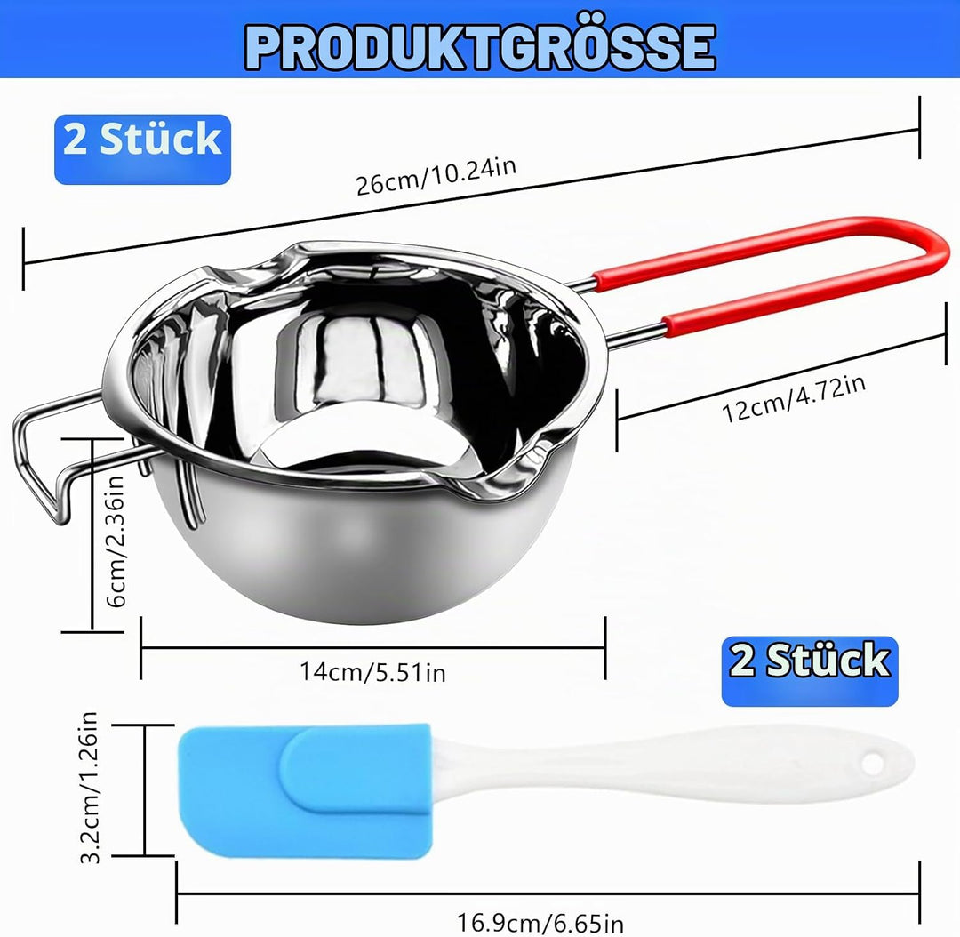 XTUDOU® 2 Stück Schmelztopf Schokolade, Wasserbad Schmelzschale 304 Edelstahl mit 2 Spatel und Hitze