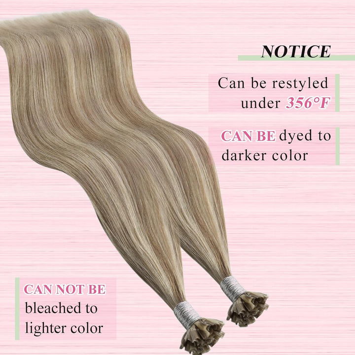 YoungSee Extensions Echthaar Bondings Blond 45cm Bonding Extensions Echthaar Hellbraun Highlight Pla