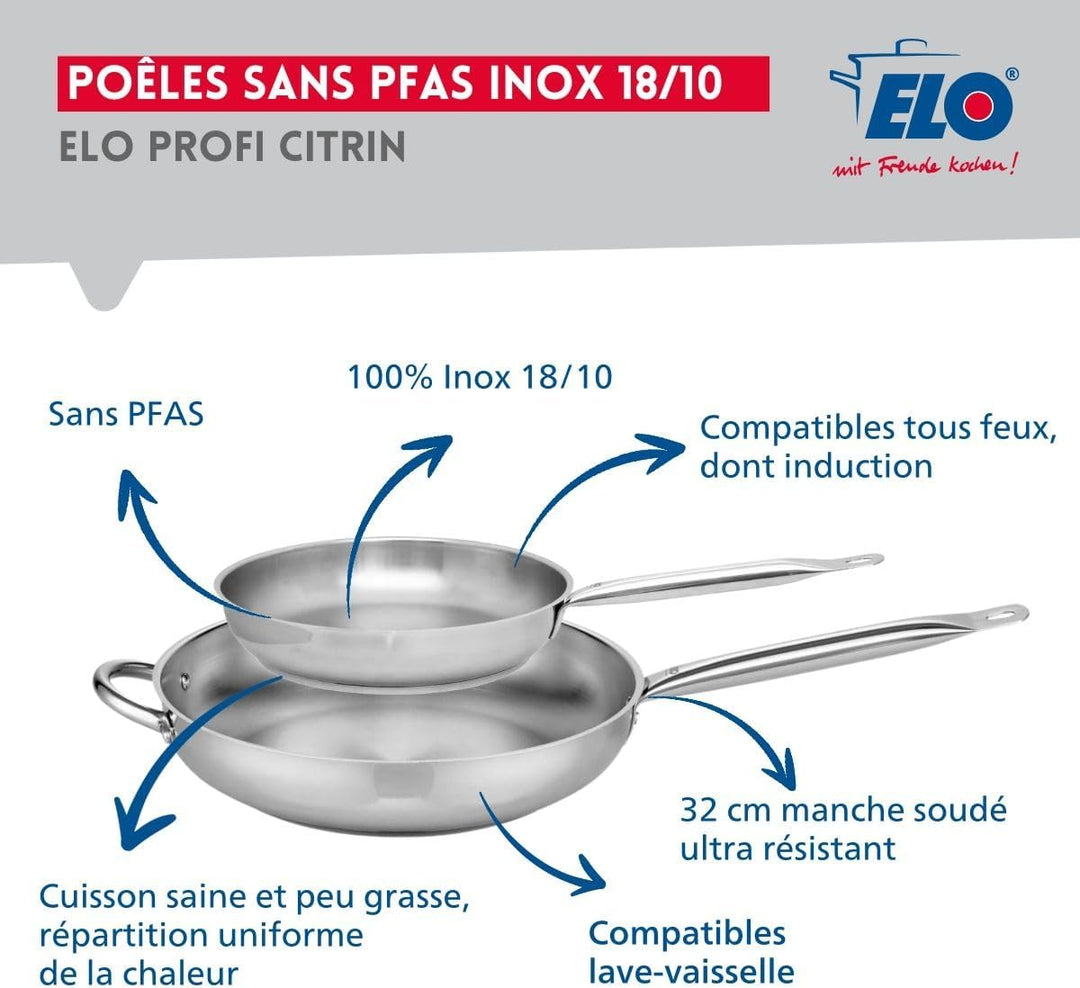ELO 9507050 Kochgeschirr-Set, 5-teilig, 2 Bratpfannen 24 und 32 cm und 3 Kochtöpfe 16, 20 und 26 cm