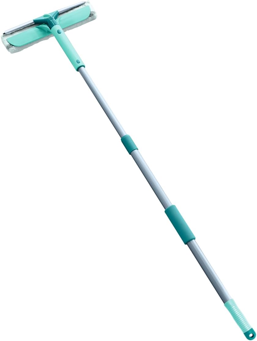 Leifheit Fensterwischer Classic Telescope, 3in1 Fensterreiniger mit Mikrofaserbezug für hartnäckigen